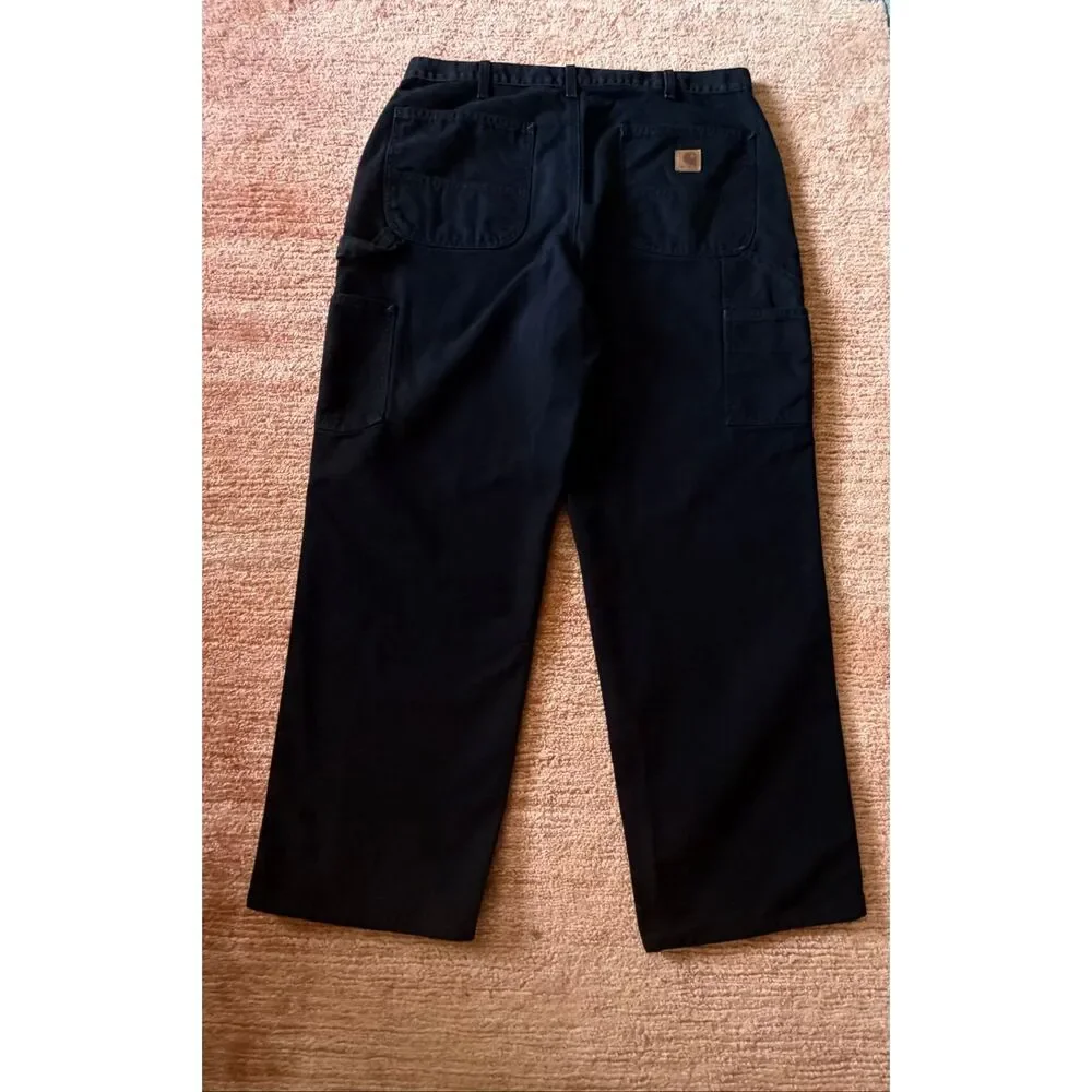 Carhartt Canvas Work Pants Black 36x30 Loose Fit Carpenter